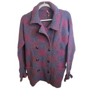 Free People Red and Blue Woven Jacket